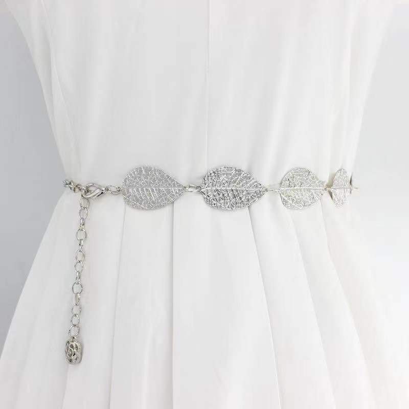 Spring and Summer Dress Waist Chain for Women's Metal Big Leaf Chain Simple and Versatile Skirt Shirt Decoration Thin Waist