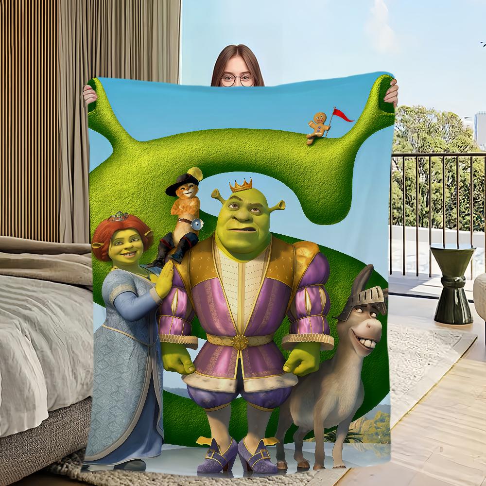 Funny Art Meme Movie Flannel Warm Comfort Soft Plush Blanket for Sofa Living Room Hogar Office Bedroom Travel Gift Home S-ShrekS