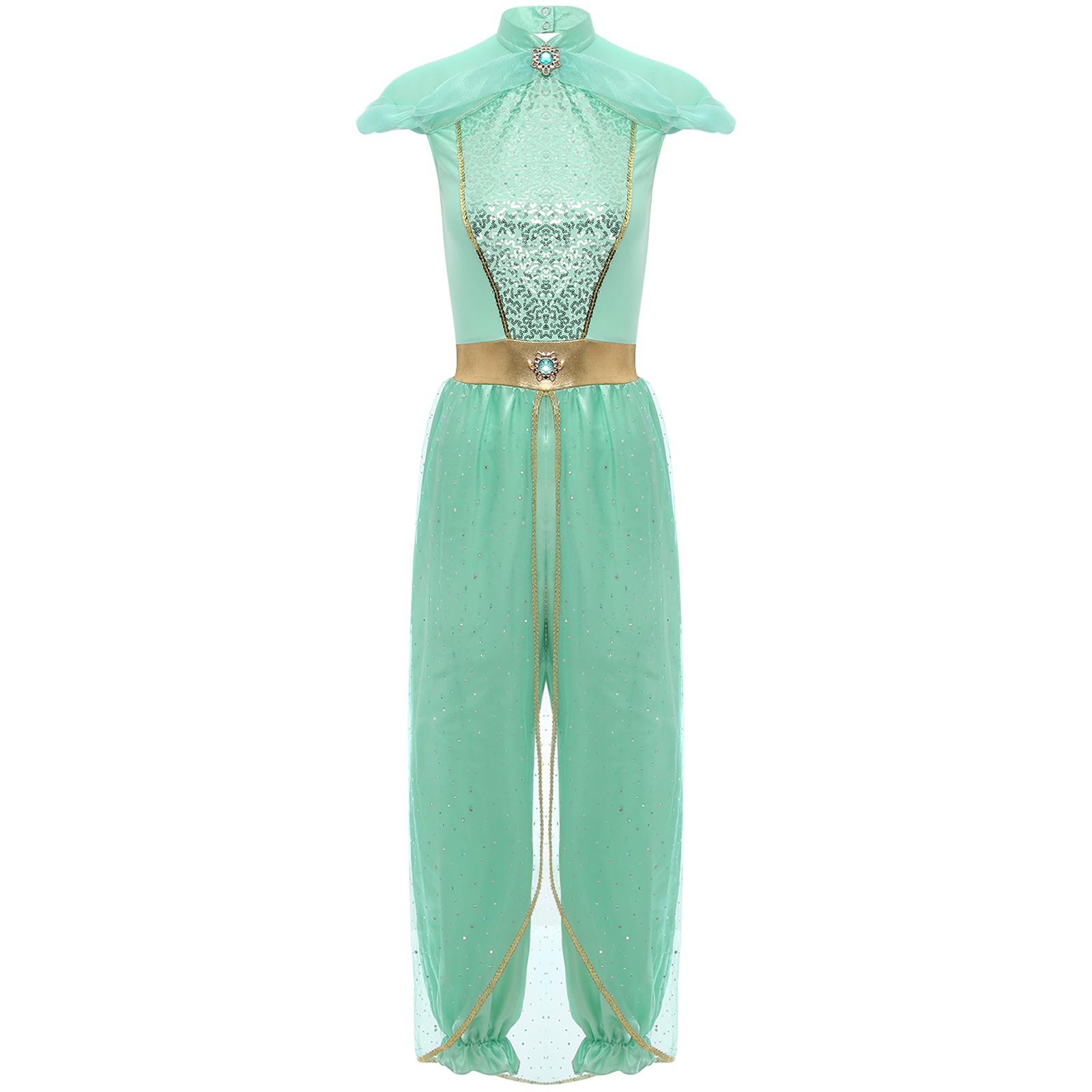 

Женский арабский принцесса комбинезон с пайетками накладка костюм для танца живота наряд для вечеринки на Хэллоуин S мятный зеленый