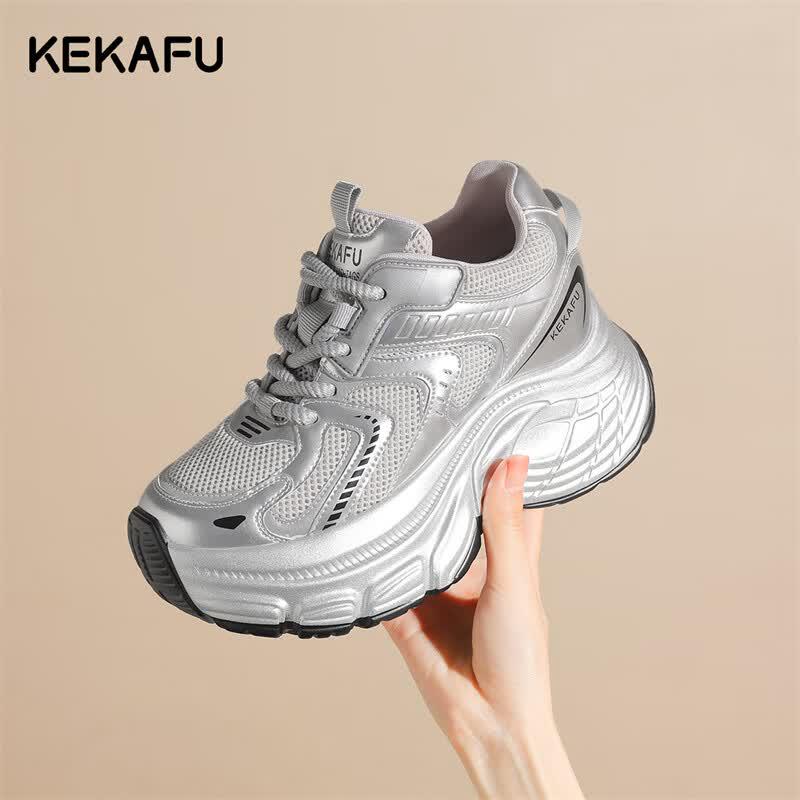 Cokaf Women s Summer Mesh Thick-Sole Dad Shoes EU 35 серебряный