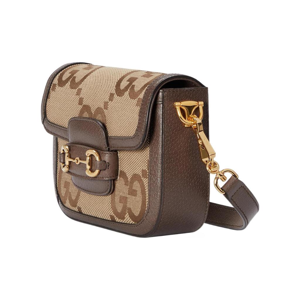 Gucci Horsebit 1955 Jumbo GG Mini Shoulder Bag Beige Brown Canvas Trim  Web Strap Crossbody Handbag for Women Daily Commute 658574-UKMDG-2570