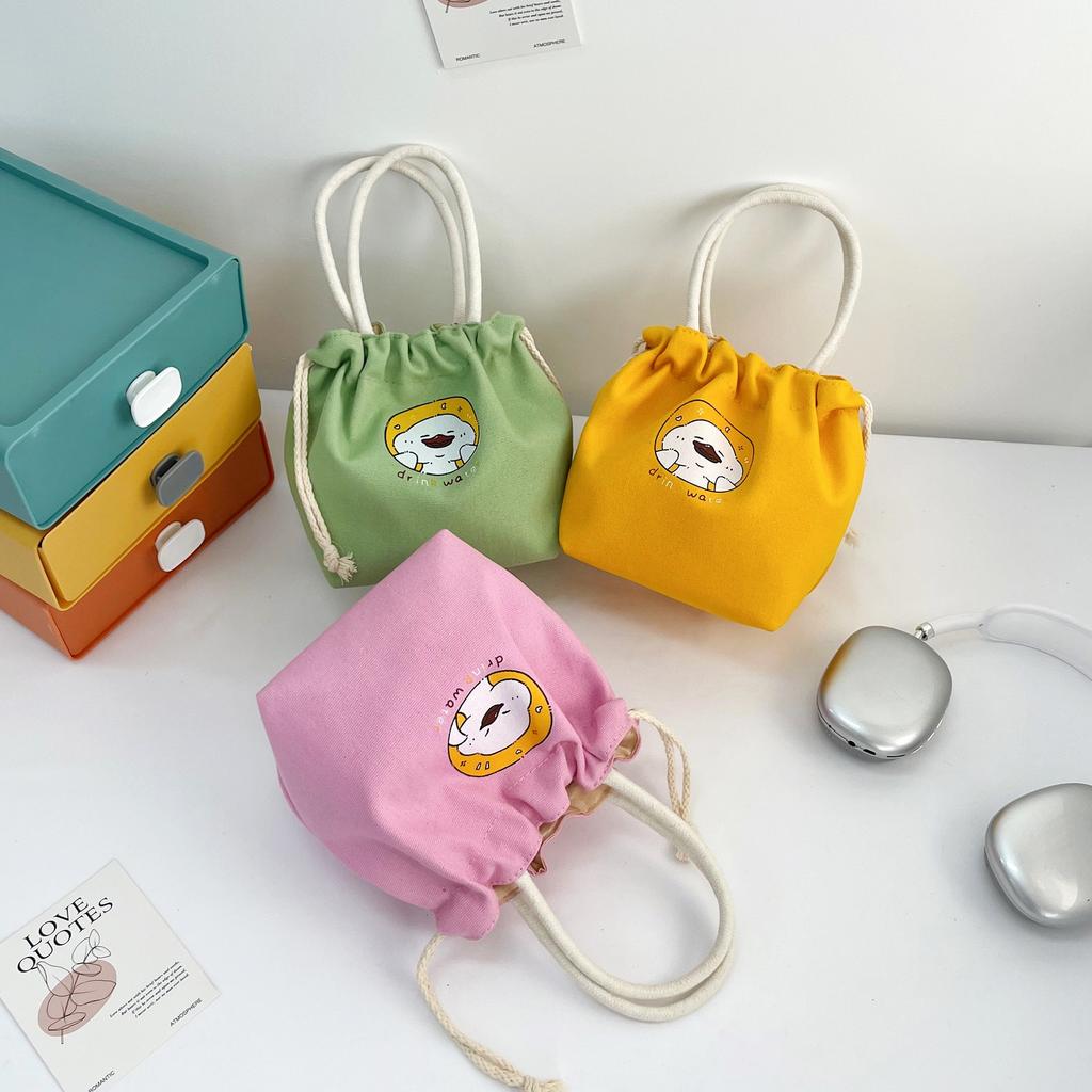 Drawstring Canvas Bucket Bag for Women, Small Corduroy Tote Pouch, Portable Makeup Bag, Snack Purse, Daily Handheld Bag CLE
