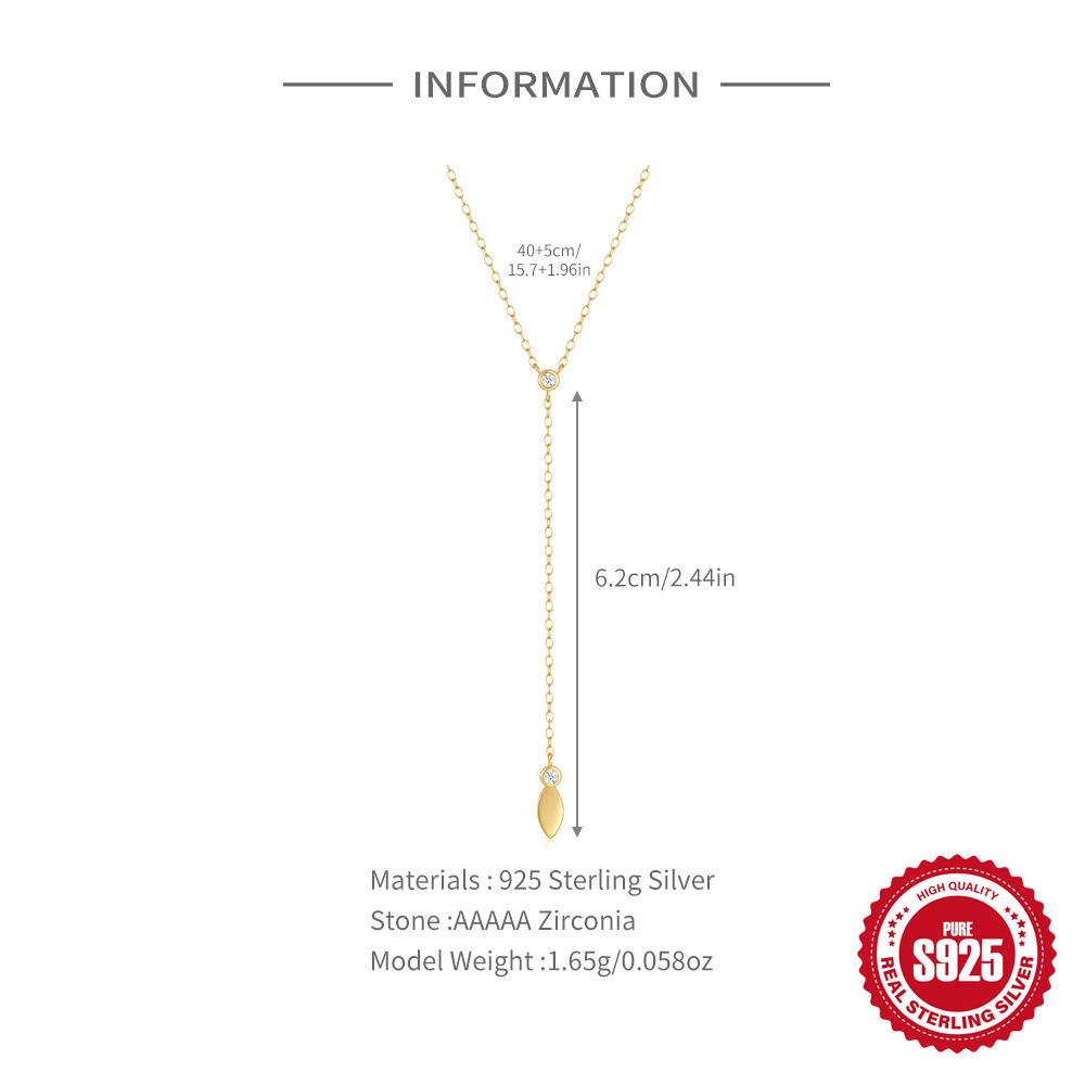 Stylish And Simple S925 Sterling Silver Daily With Water Drop Diamond-Encrusted Women'S Collarbone Necklace Y-Shaped Chain