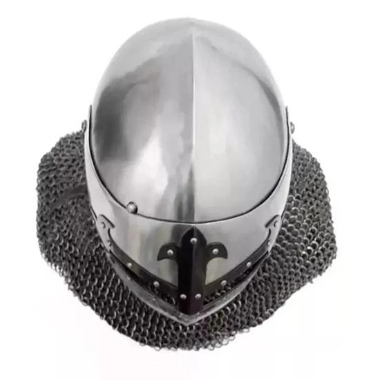 LARP Guardian Helmet Medieval Combat Bascinet with Chainmail Steel Armored Helmet for Reenactment, Cosplay Battles Gift