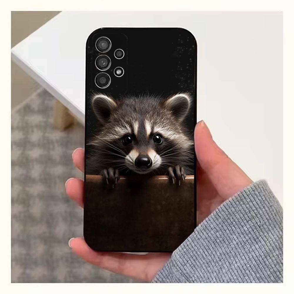 Cute R-Raccoon Phone Case For Samsung S22,S21,S20,S10,S9,S25,S24,S23,Ultra,FE,Plus,Lite,Soft Silicone Black