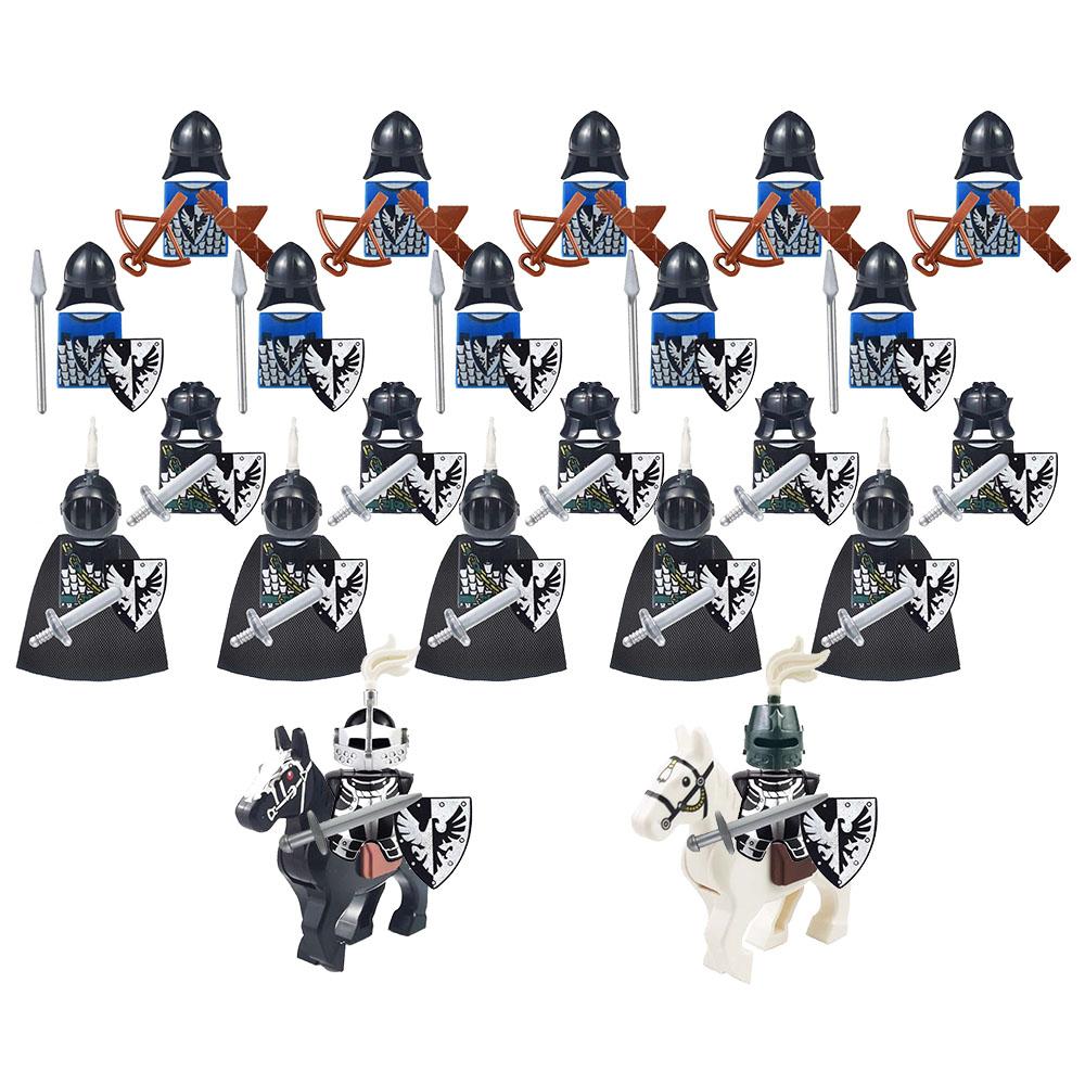 24pz Castello del Drago Cavaliere Malvagio Cavalieri Falco d'Argento Destriero da Battaglia Guerriero di Cavalleria Romana Mattoncino Mini Figura