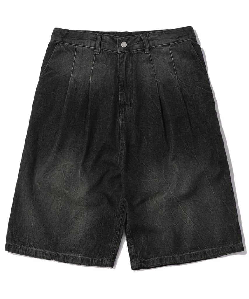 CPGN STUDIO Tie-Dye Bermuda Double-Pleated Denim Shorts Black