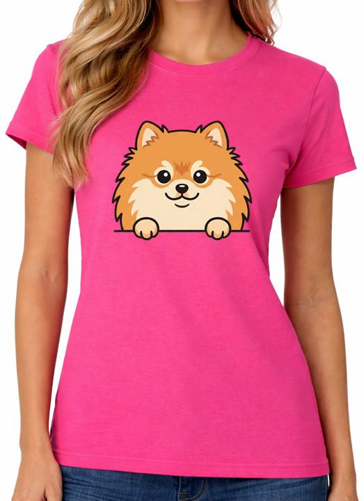 Pomeranian Dog T-Shirt Cute Pom Puppy Pet Lover Cartoon Womens Tee 2XL