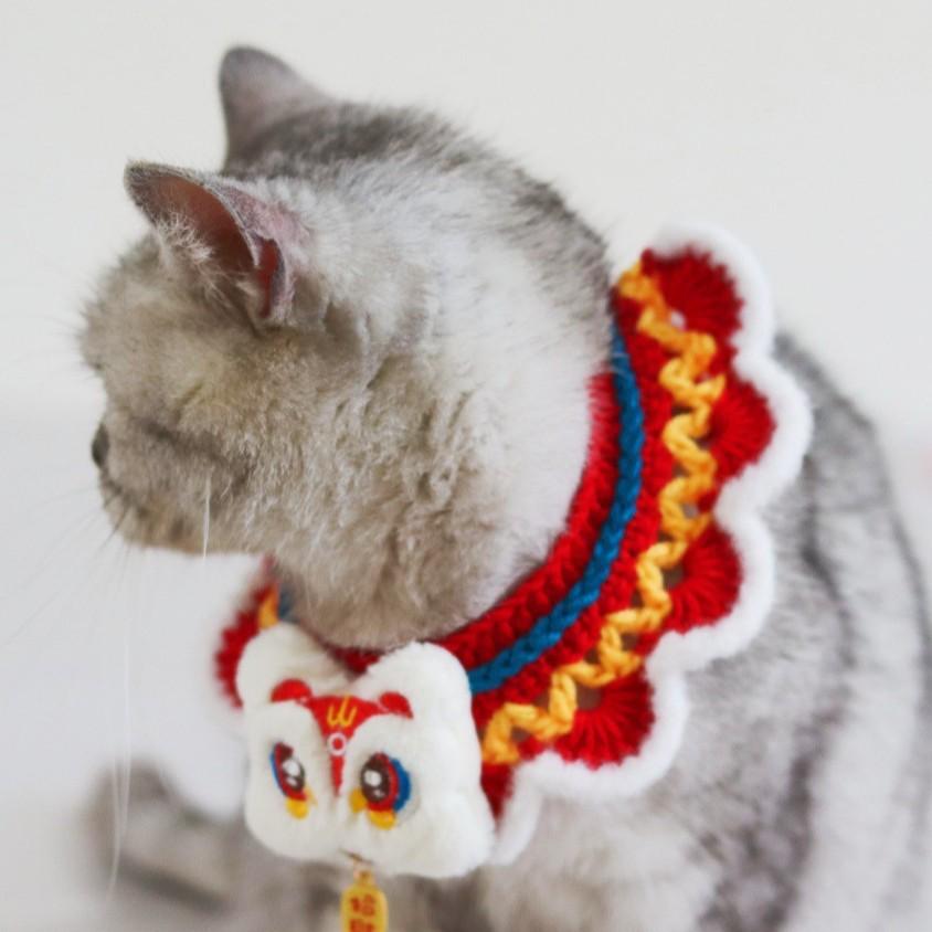 New Year Pet Bib & Woolen Scarf: Spring Festival Collar for Attracting Wealth and Blessings