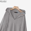 ZANZEA Women Casual V-Neck Long Sleeve Autumnn Pullover Thin Hoodies