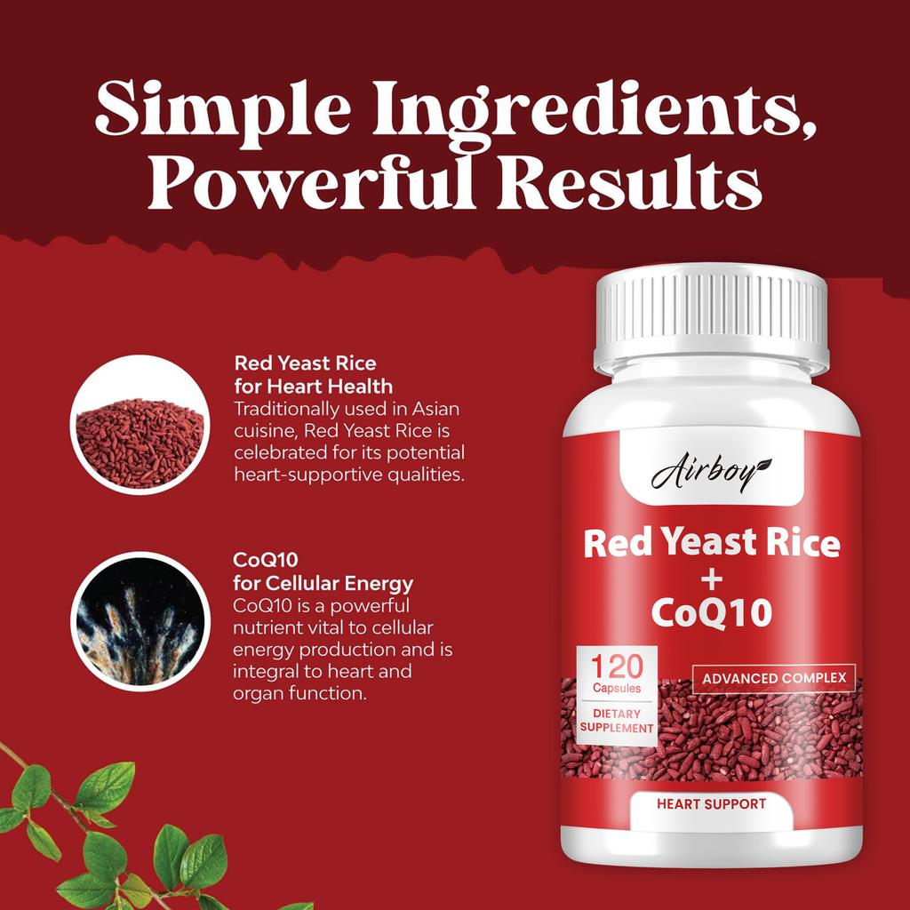 Red yeast rice extract capsules, containing coenzyme Q10 extract, all-natural, suitable for both men and women.