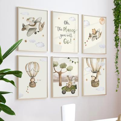 Lion Giraffe Monkey Balloon Aircraft Car Nursery Wall Art Canvas Painting Posters And Prints Wall Pictures Baby Kids Room Decor