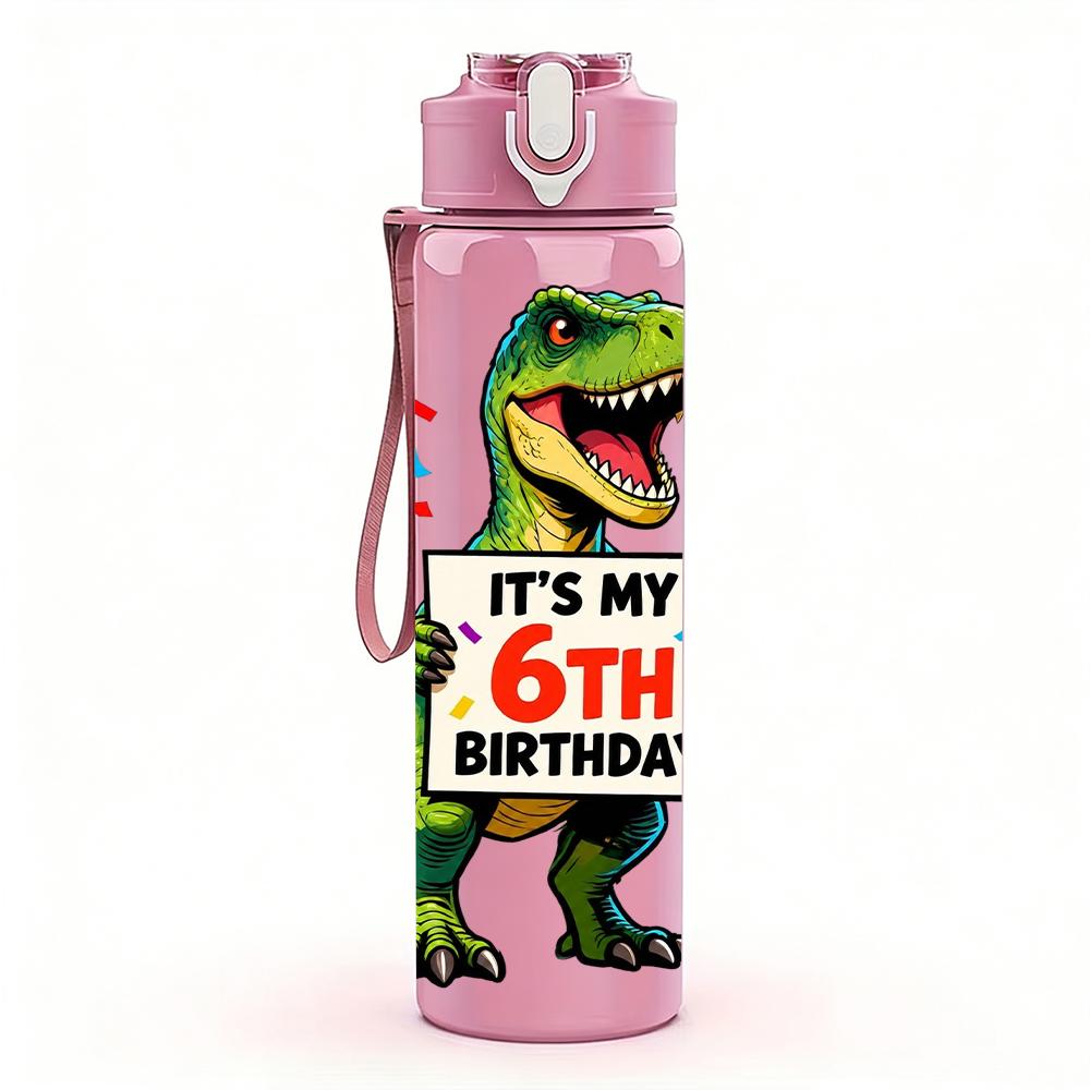 1 PZ È il Mio 6° Compleanno Figura di Dinosauro 750ml Bottiglia d'Acqua in Plastica Colorata Tappo con Cannuccia a Flip Anti-perdite Per Sport Ufficio Uso Domestico