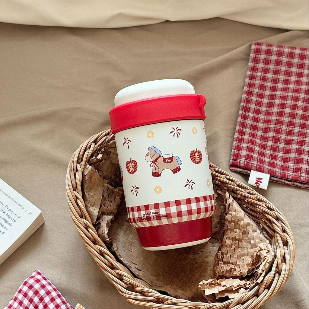 Year Of The Horse Portable Thermos Mug With Ceramic Inner And Travel Cap For Outdoor Use