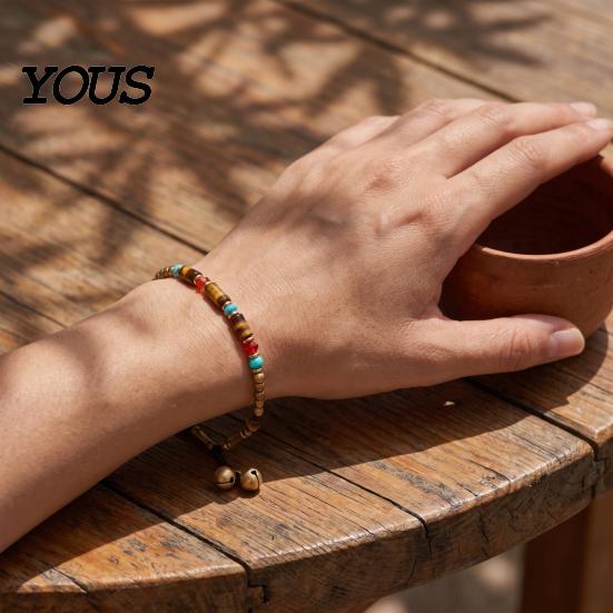 Bohemian Beaded Bracelet for Women, Handmade Bamboo Joint Lightweight Vacation Wrist Jewelry Stackable Bracelet, Ethnic Style Boho Summer Casual Daily