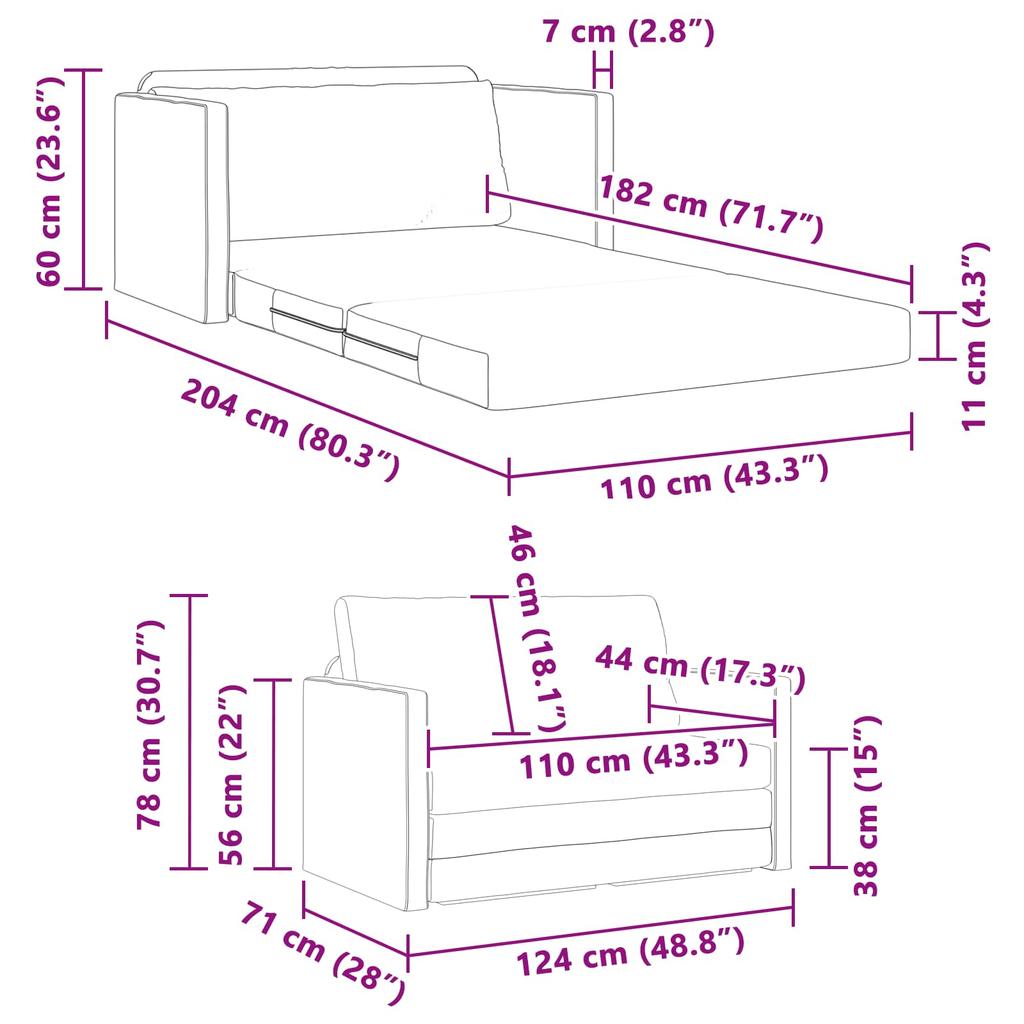 Sofa Bed Cloud Grey 124 X 71 X 78 Cm Fabric