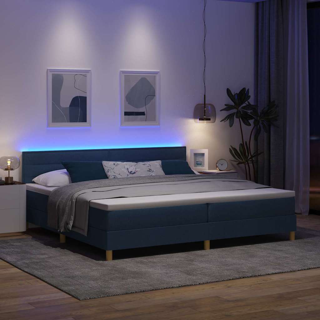 LED Box Spring Bed with LED Light Strips Blue 200 X 200 Cm Fabric