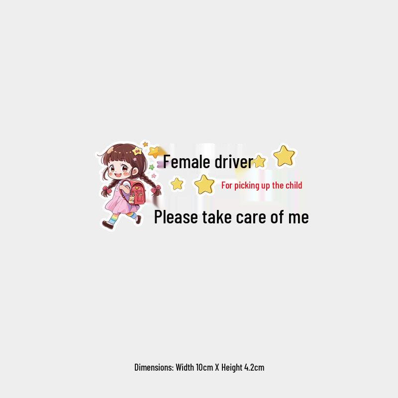 Reflective Car Sticker: Female Driver with Kids Onboard - Cartoon Text, Rear Windshield