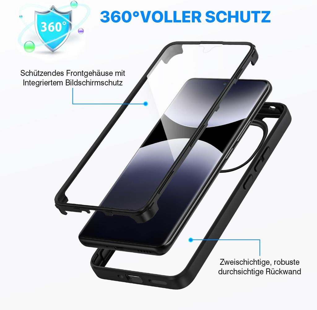 Hülle für Xiaomi Redmi Note 14 Pro 5G 13 12 11 10 13C 14C 12C 10C 9C 360-Grad-Hülle mit eingebautem Displayschutz Stoßfeste Abdeckung
