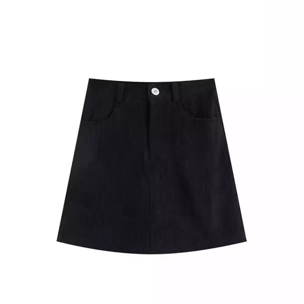2024 Autumn/Winter Women's Corduroy High Waist Bodycon A-line Midi Skirt, Slimming and Petite Fit
