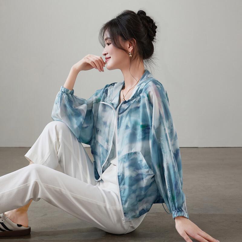 SOFSIL Damen Kapuzenjacke mit Print aus Seide