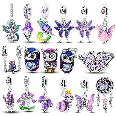 925 Silver Charms Beads Owl Butterfly Chameleon Snail Pendants for Women Girls DIY Bracelet Gifts