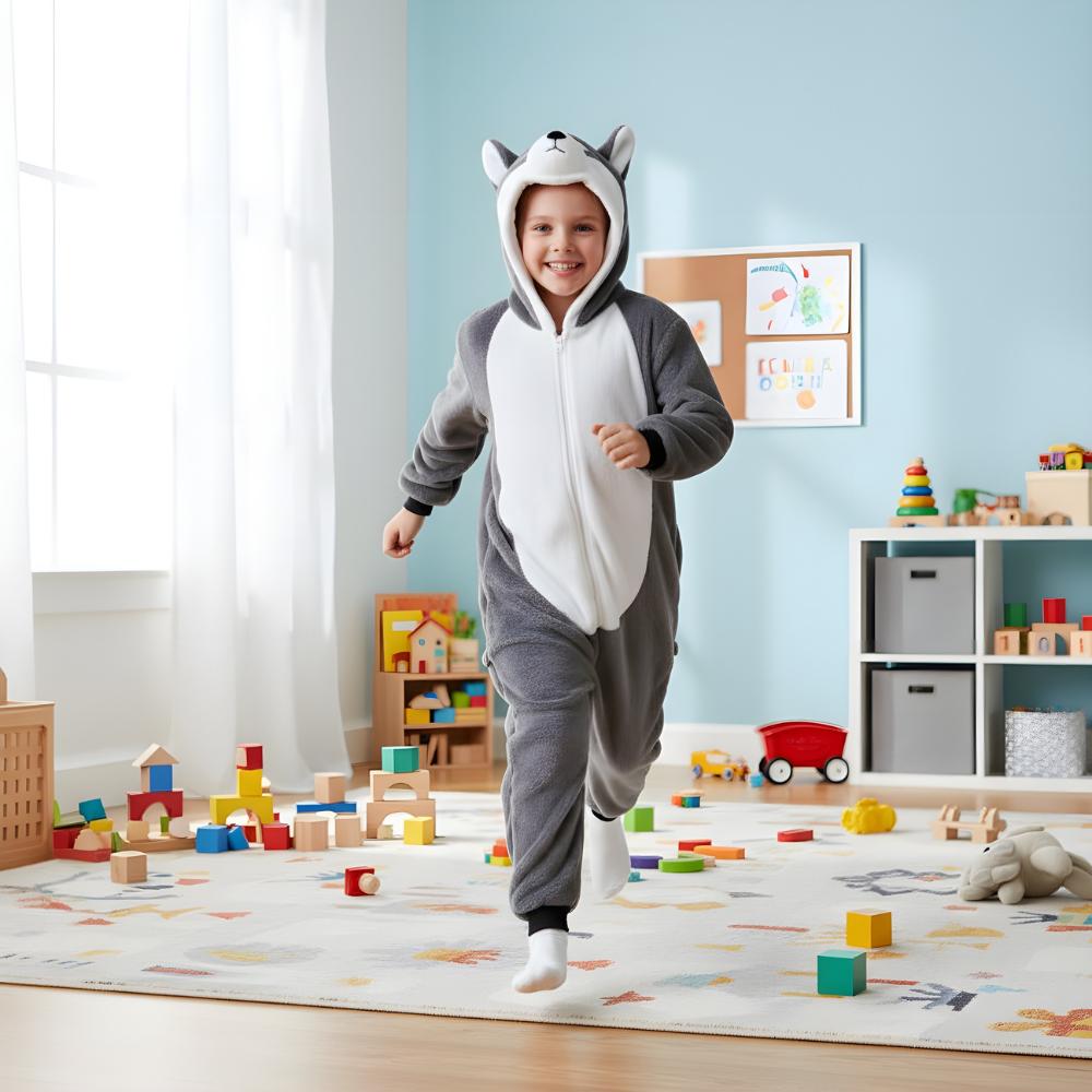 Piżama Onesie Kigurumi Kostium Przebranie Szary Husky Dzieci 95 - 105Cm