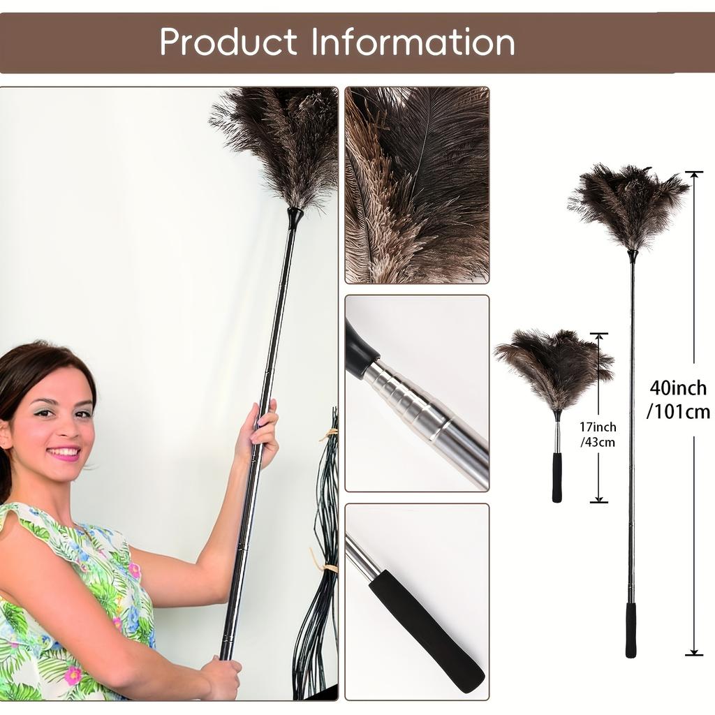 Extendable Feather Duster Reusable 1pc Feather Duster with Telescopic Handle Cleaning Tool for Ceiling Fans, Chandeliers, Blinds, Furniture