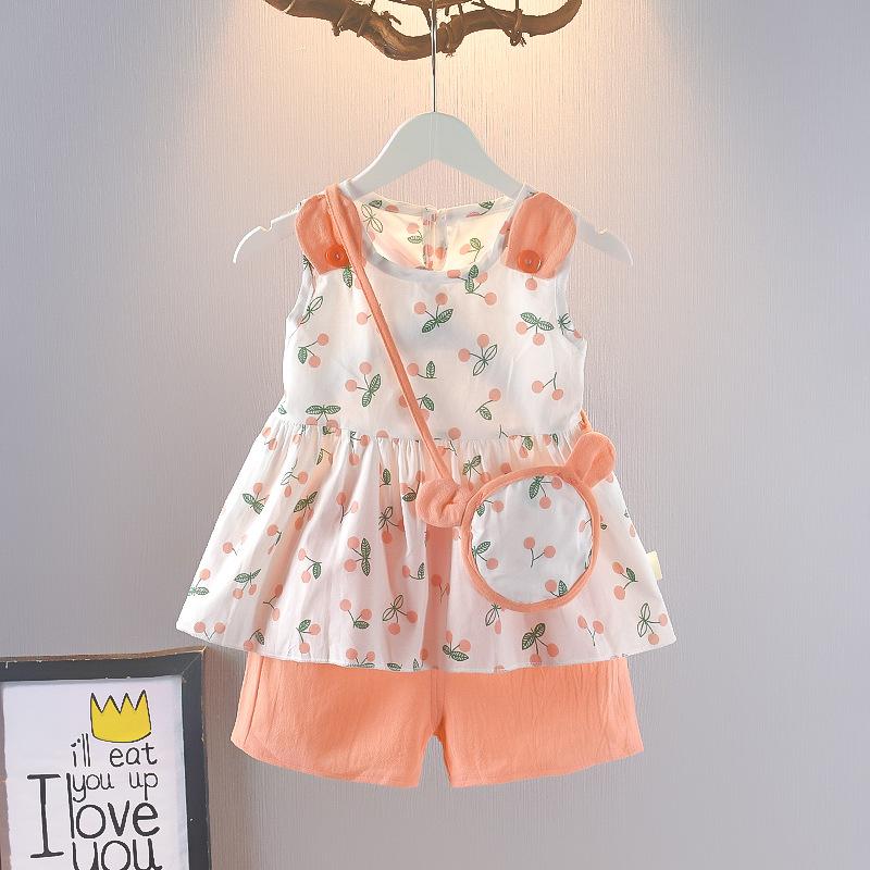 Girls Summer Princess Two Piece Set Short Sleeve Top And Skirt Fashionable Outfit For Little Kids
