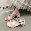 With skirt versatile fairy style sandals women's 2025 new summer small French thick high-heeled sandals women