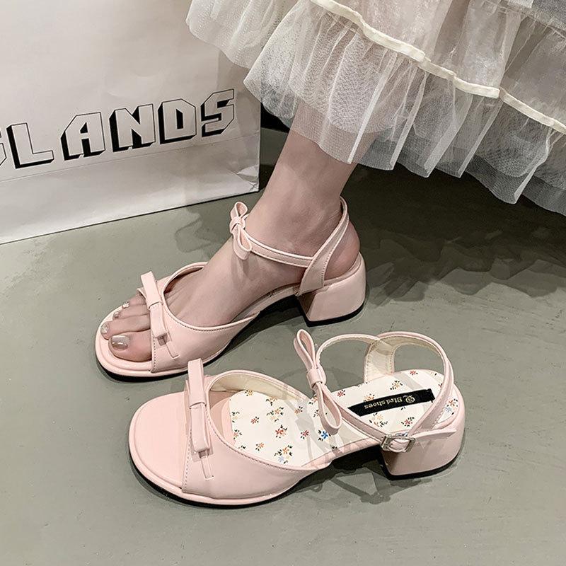 With skirt versatile fairy style sandals women's 2025 new summer small French thick high-heeled sandals women