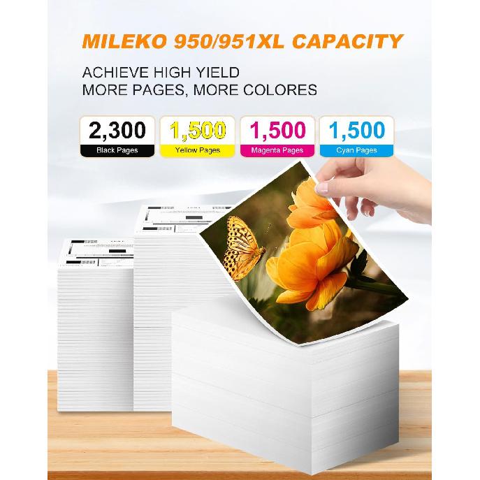 MILEKO Compatible 950XL 951XL Ink Cartridge Replacement for HP Officejet Pro 8100 8600 8610 8615 8620 8625 8630 8640 8660 251dw 276dw, Black, Cyan,