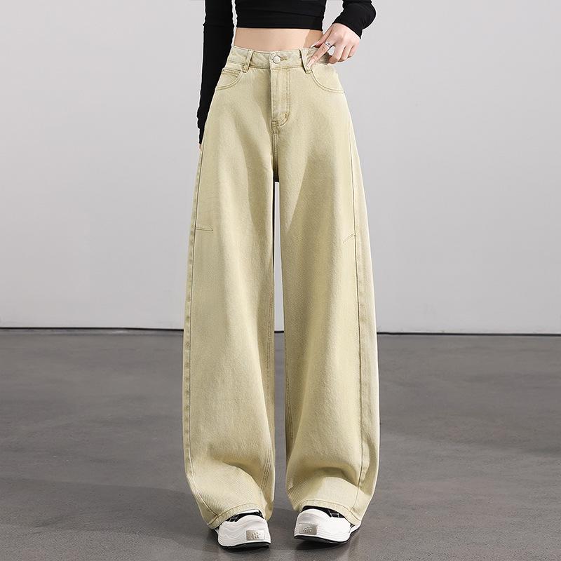 

High-Waisted Curved Leg Jeans for Women - 2026 Spring New Style, Pear Shape, Hip-Covering, Slimming, Loose Wide Leg, Floor Length, Casual Long Pants 2XL /30 [125-135 lbs]
