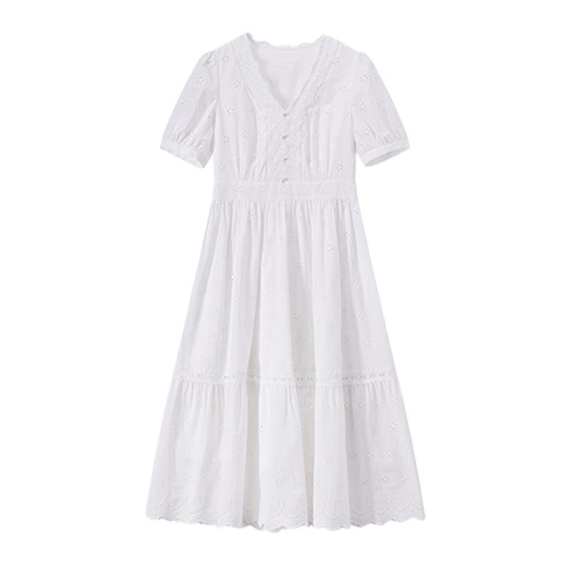Xiangying French V-Neck Cotton Jacquard Midi Dress