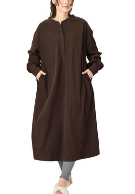 Maternity Open Nursing Room One Long One Mile Brown 10440370 [ANGELIEBE] Pajamas, Front, Wear, Piece, Sleeve, Wear, Prenatal, Postnatal, Loose,