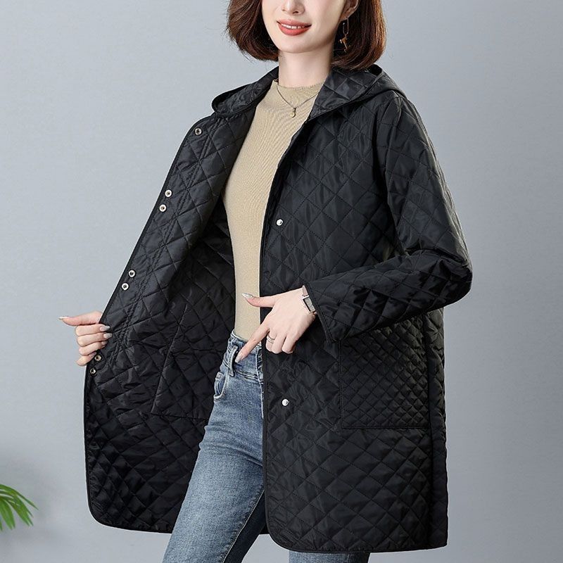 Spring Autumn Retro Comfort Versatile Rhombic Lattice Ligh Cotton Loose Women Parkas Down Cotton Jacket Warm Coat Female