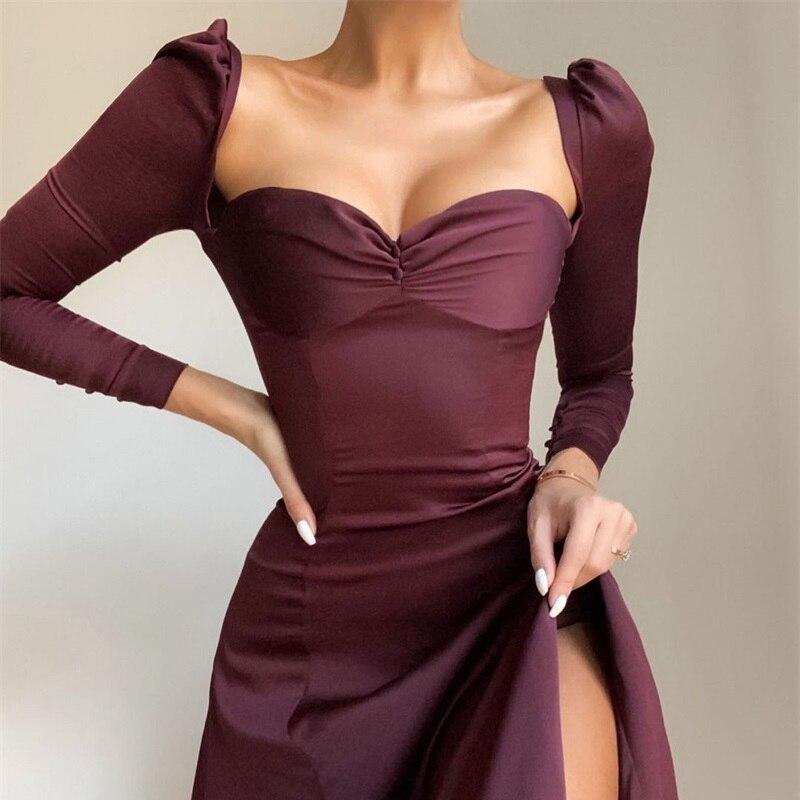 Townlike 2020 Satin Otoño Invierno Vestido Elegante Manga Larga Vestido  Largo Split Strapless Backless Sexy Party Vestidos Vestidos Vestidos  comprar a buen precio — entrega gratuita, reseñas reales con fotos — Joom