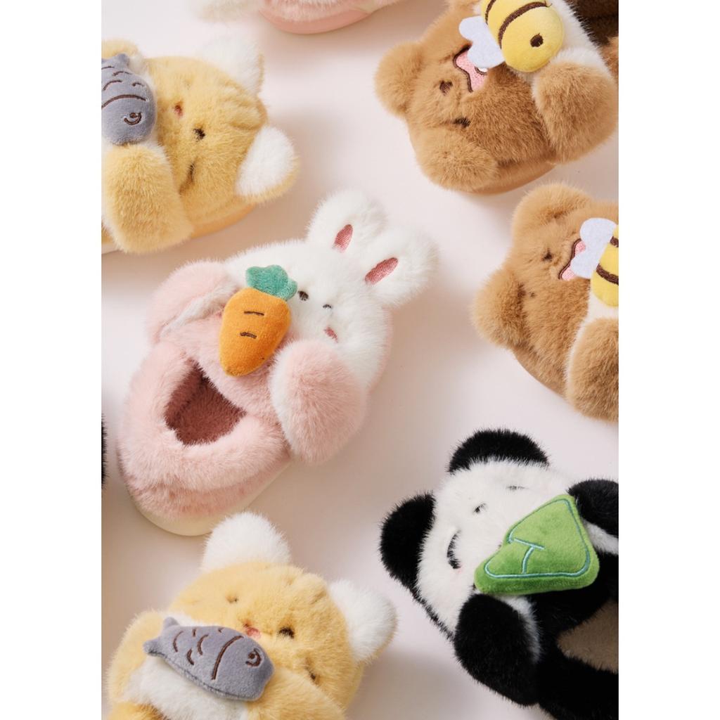 Children's Cotton Slippers In Winter Cartoon Cute Girl Plush Three-dimensional Rabbit, Children's Kindergarten Bag and Slippers