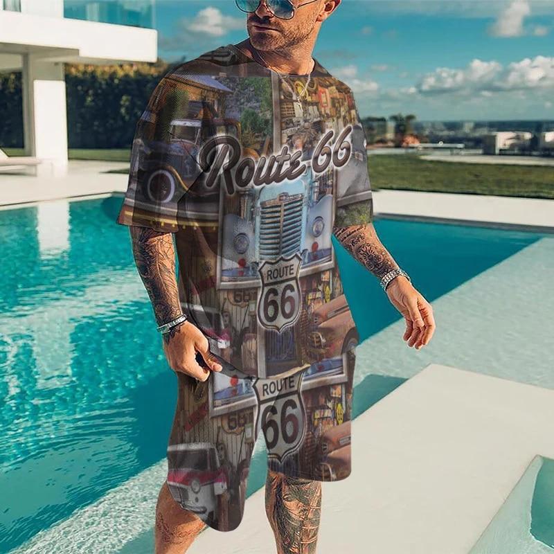 3D Printing Oversized Trend T-shirt Novelty Suit Harajuku Leisure Mature Short Sleeve Set Mature Large Size Loose Menswear