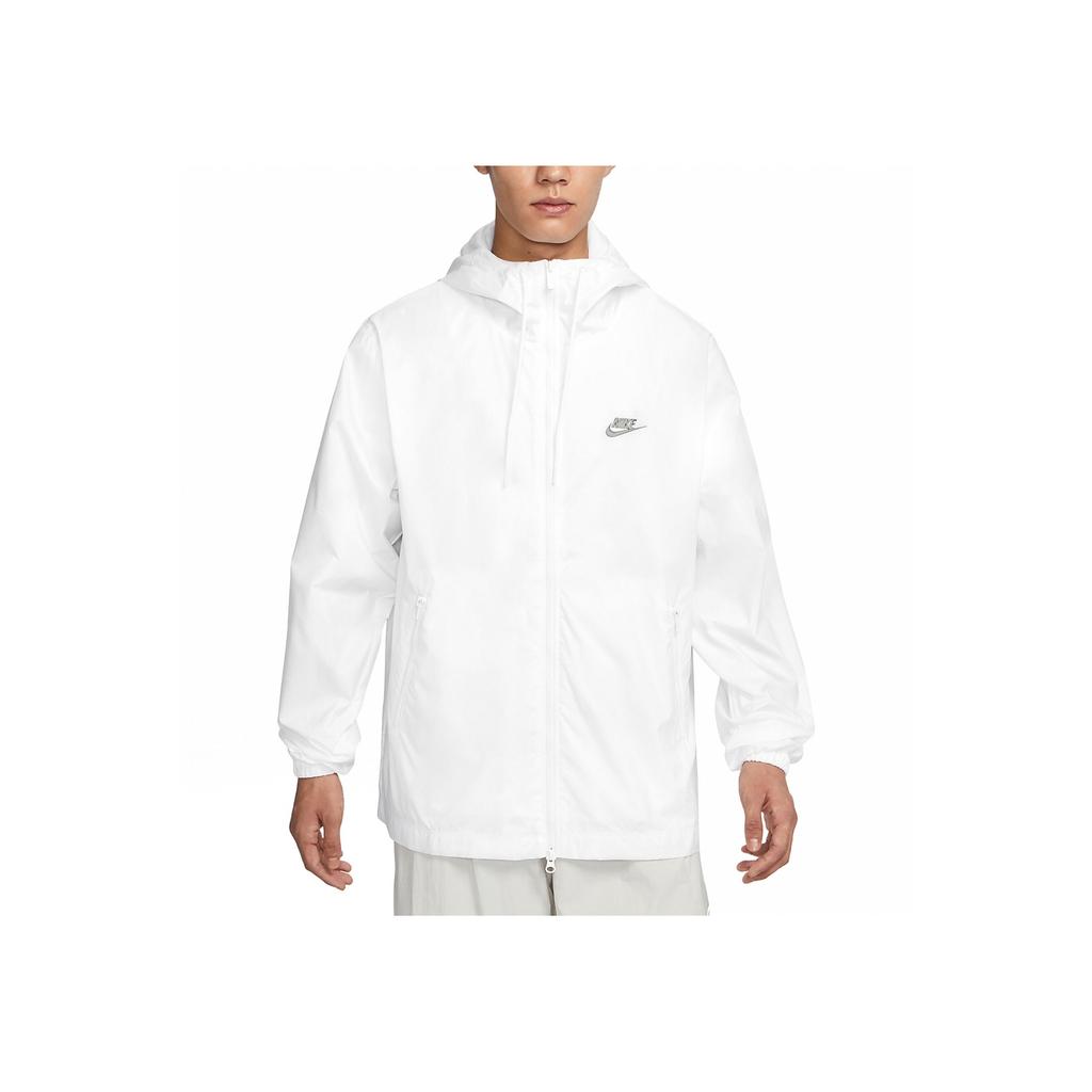 Nike Logo Print Woven Windbreaker Hooded Jacket Men Outerwear White FB7805-100