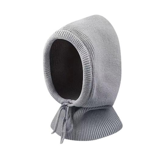 Knitting Hat Scarf Set Solid Color Adjustable Drawstring Scarf Hat Women Winter Warm Windproof Elastic Thermal Hat