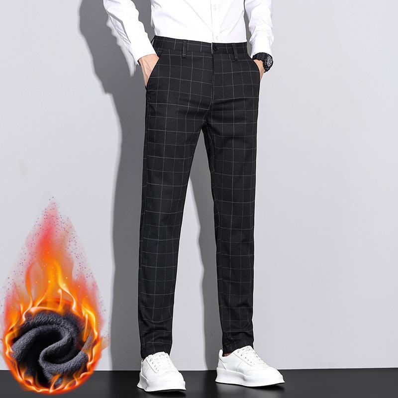 Tendenza Moda Britannica Uomo Business Plaid Pile/Regolare Casual Leggings a Righe Vestibilità Slim Pantaloni Caldi