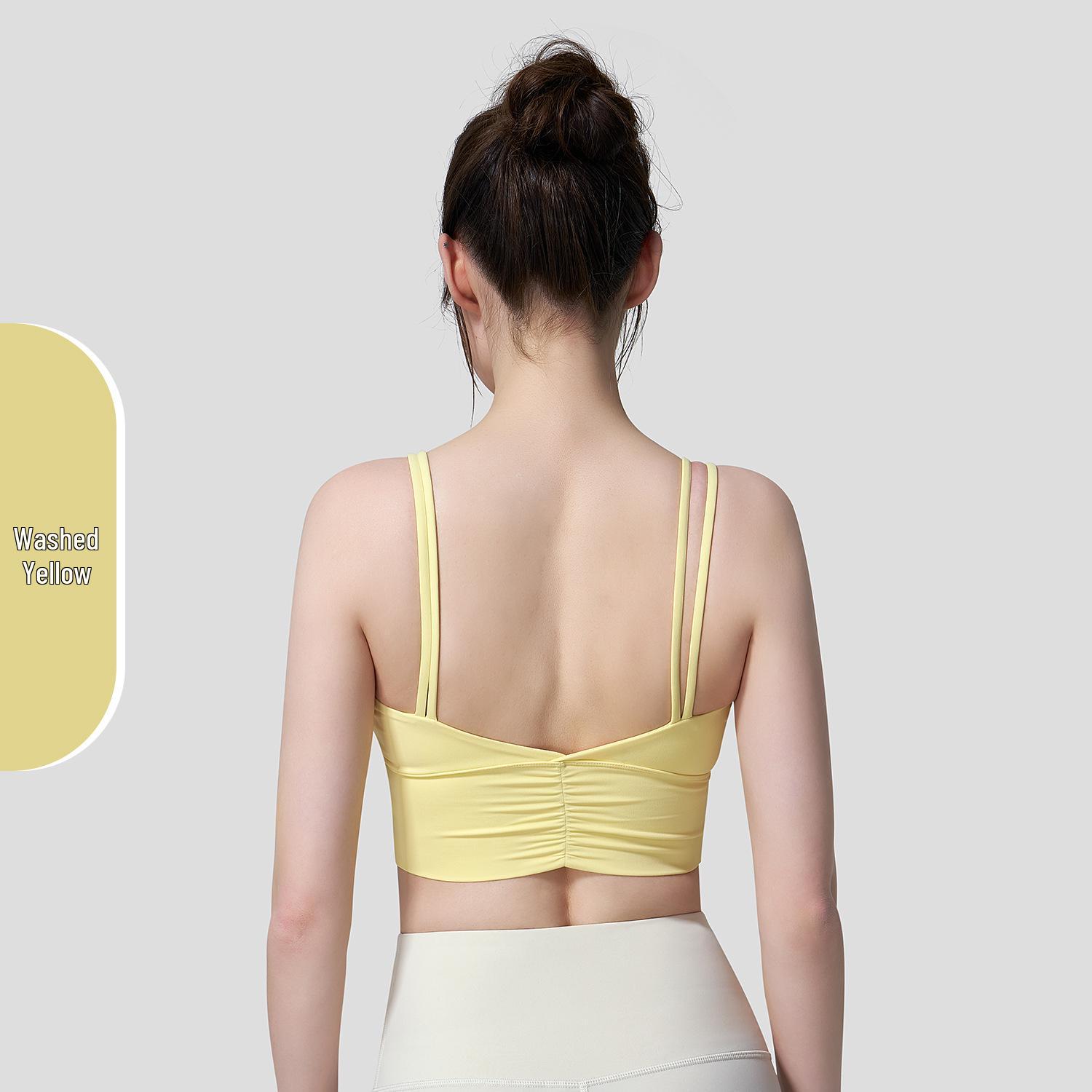 Спортивный бюстгальтер с плиссированной спинкой, двойными лямками и фиксированными чашками - Топ-майка для йоги и фитнеса Small