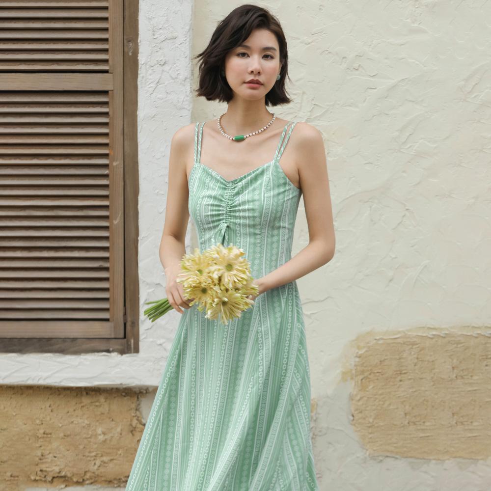 Laengsseon Ls_Green Striped Long Dress