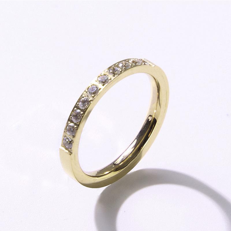 

Rose Gold Titanium Steel C Shape Ring With Ten Micro Paved Diamonds Fashionable Pinky Ring For Women no. 5 золотой