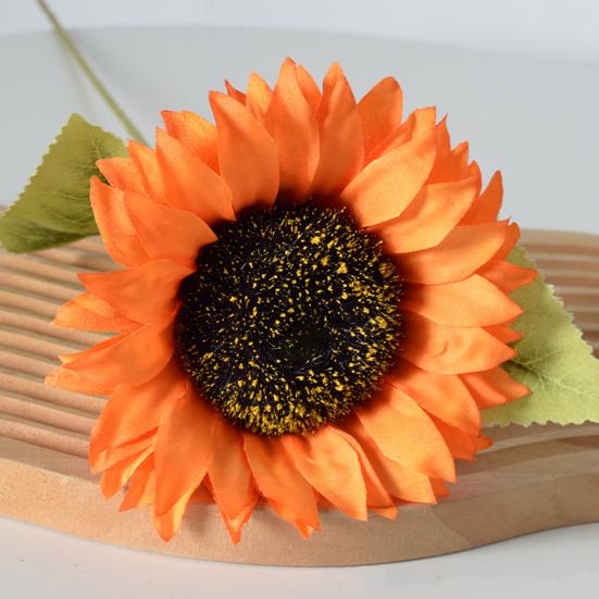 Artificial Sunflower Bouquet Realistic Long Stem Fake Silk Flower with Leaves Faux Floral Arrangement for Vase Wedding Table Home Spring Summer Decor