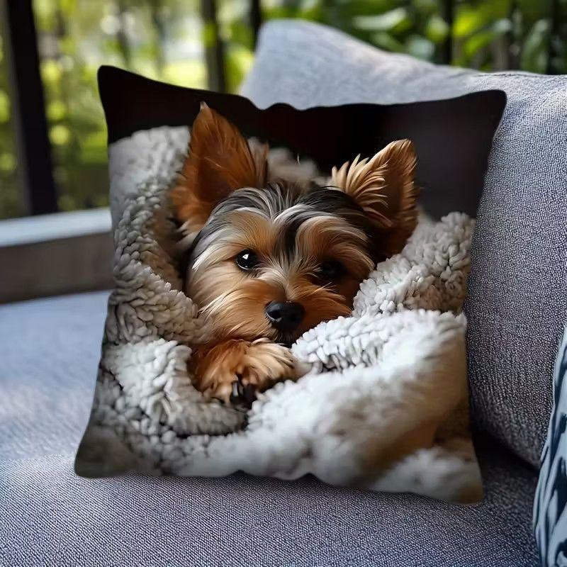 Cute Schnauzer Print Velvet Pillowcase With Core Living Room Sofa Ultra Soft Waist Cushion Home Decor Long Rectangle Pillow
