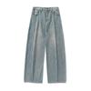 Men Loose Fit Washed Denim Jeans American Vintage Side Split Tapered Long Pants