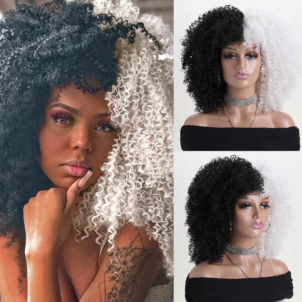 16 Zoll Afro Kinky Curly Synthetikhaar Gradient Lila Perücken mit Pony Weiche Flauschige Faser Perücken für Party Cosplay Tägliche Nutzung