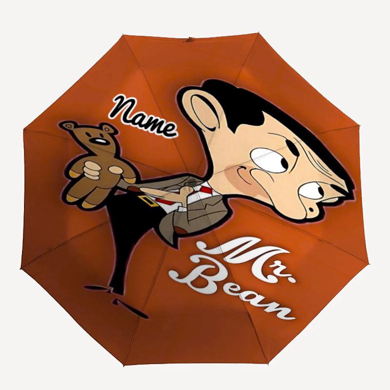 

1PC Mr. Bean, Cartoon Custom Name Automatic Open/Close, 8-Rib Durable Frame Compact Travel Umbrella for Men & Women D1222086